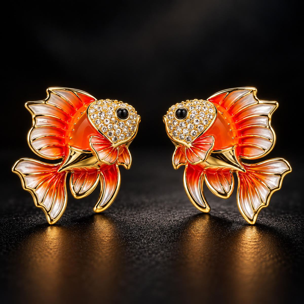 Enamel and pavé crystal goldfish stud earrings - View 6