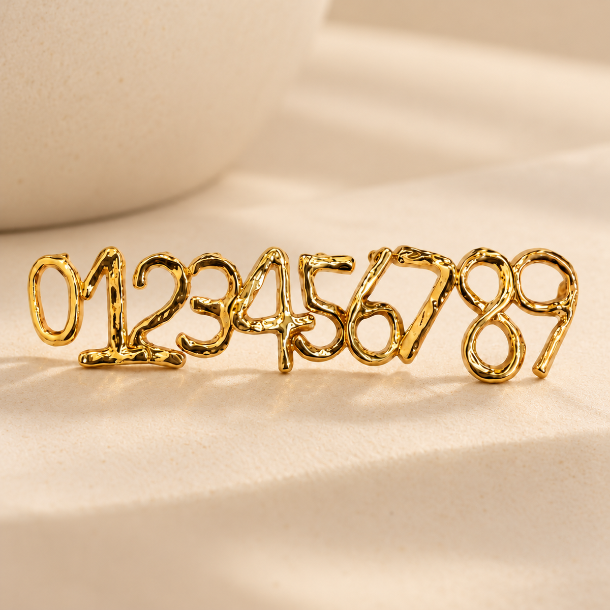 Molten liquid gold lucky number stud earrings digits 0 to 9 - View 3