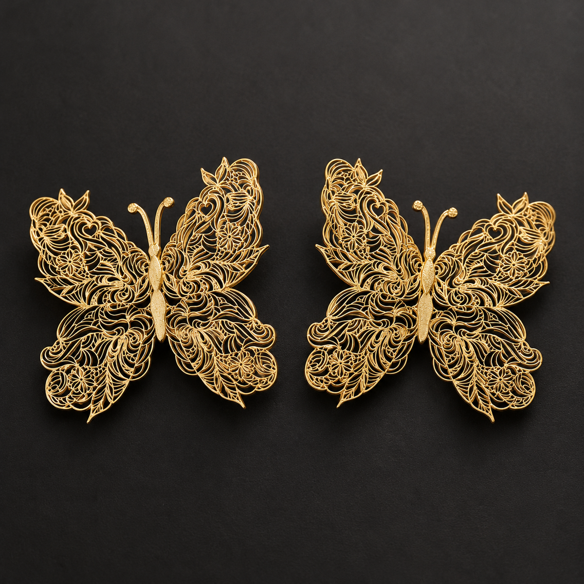Ethereal filigree butterfly wing gold statement earrings - View 4