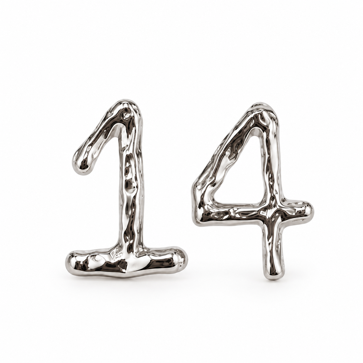 Molten liquid silver lucky number stud earrings digits 0 to 9 - View 3
