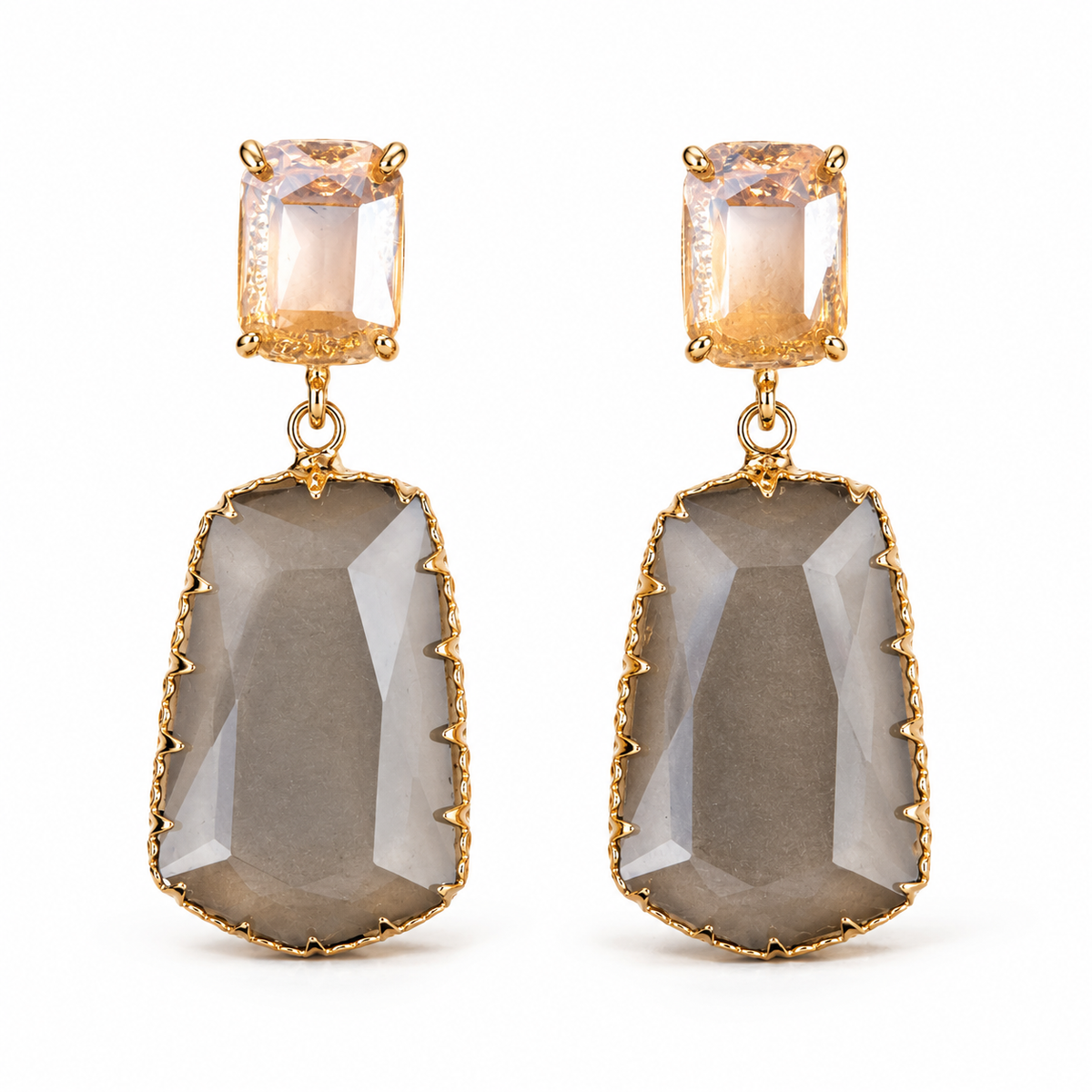 Champagne and smoky quartz faceted crystal drop earrings cover photo