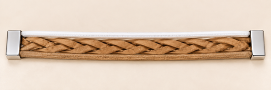 Braided Duo Reversible Bracelet – Silver & Tan — Photo 2