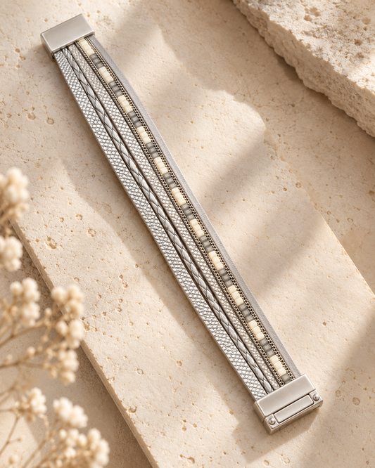 Silver Multi-Strand Textured Bracelet – Ivory Accents — Photo 2