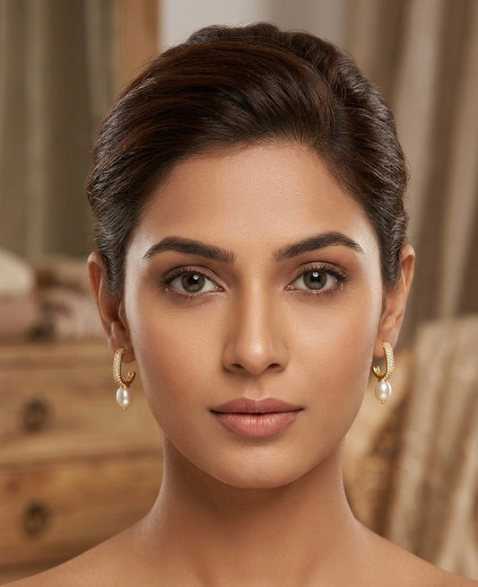 Pavé Pearl Bar Drop Earrings – Gold — Photo 2