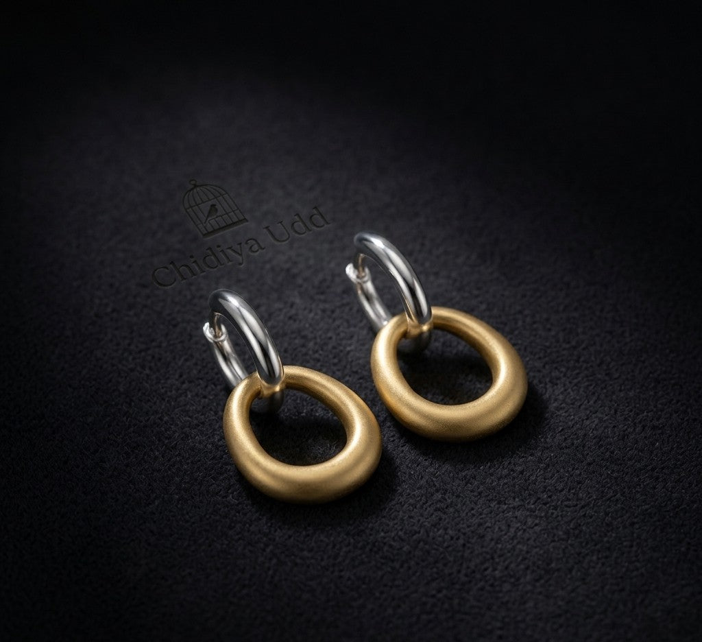 Linked Double Hoop Earrings – Gold & Silver — Photo 8