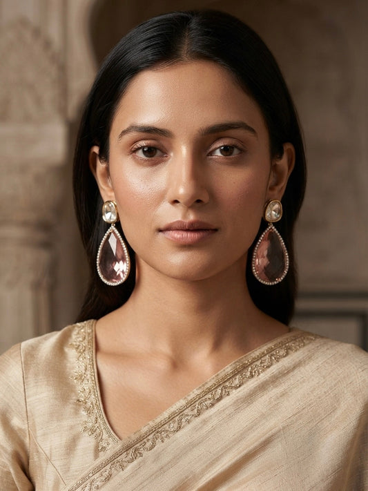 Rose Quartz Crystal Drop Earrings – Luxe Teardrop — Photo 1