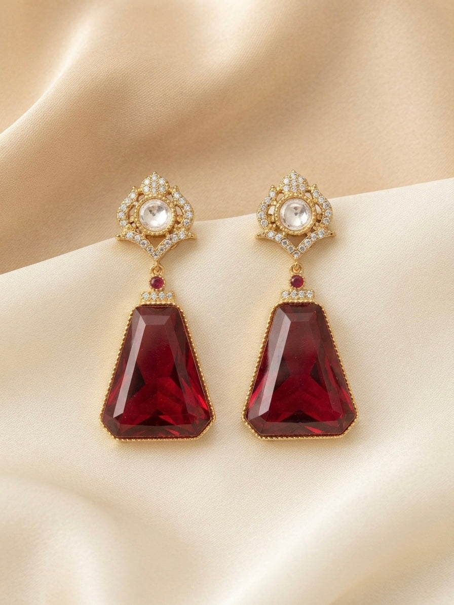 Ruby Red Luxe Drop Earrings – Geometric Crystal Statement — Photo 8