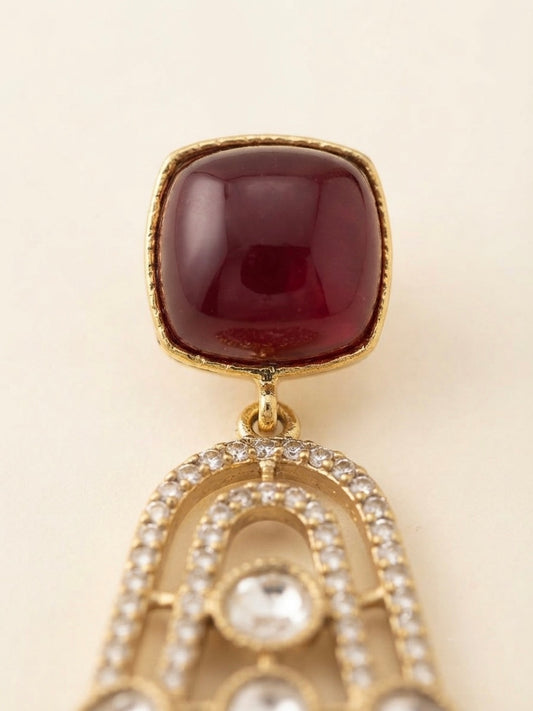 Garnet Luxe Architectural Earrings – Crystal Frame Drop — Photo 2