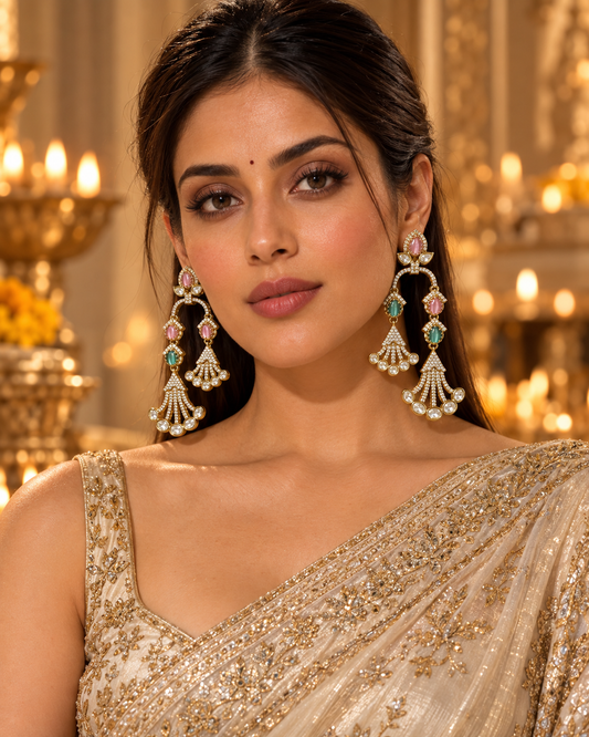 Blush & Emerald Cascading Earrings – Luxe Chandelier — Photo 2