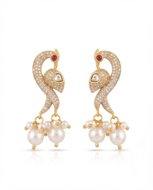 Peacock Pearl Drop Earrings – Crystal Embellished — Photo 2
