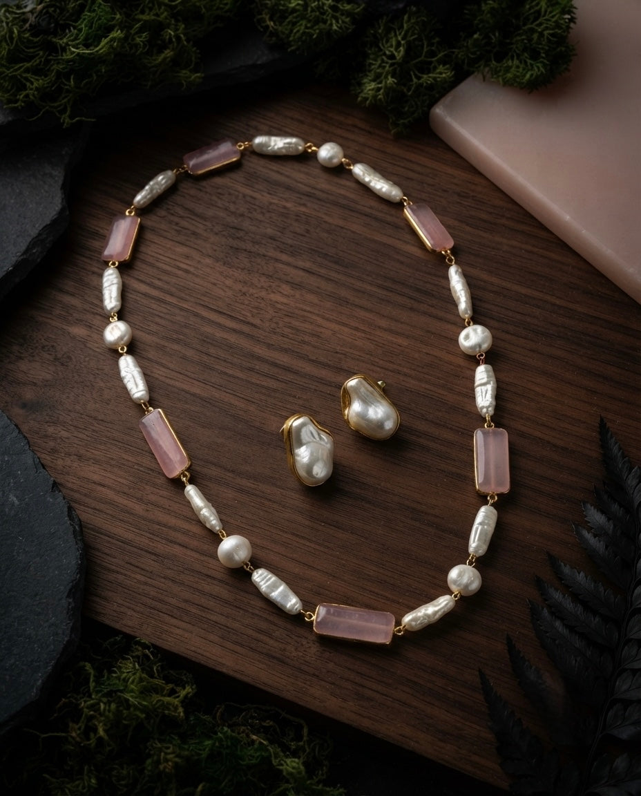 Pink Quartz & Pearl Necklace Set — Photo 7