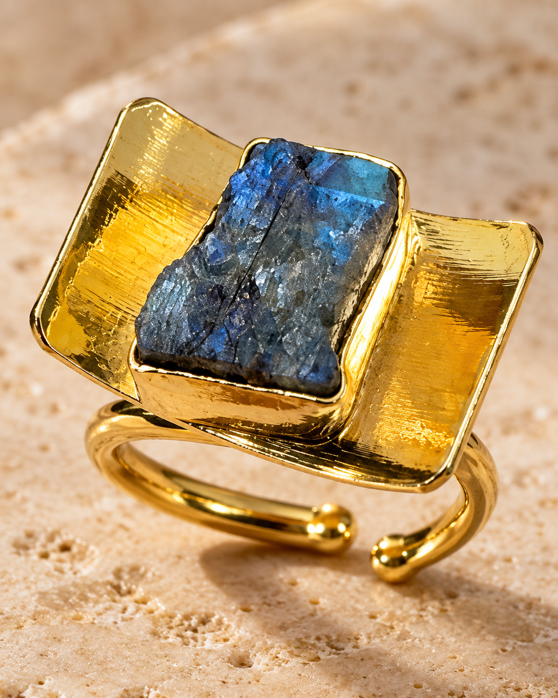 Blue Stone Triple-Panel Statement Ring — Photo 6