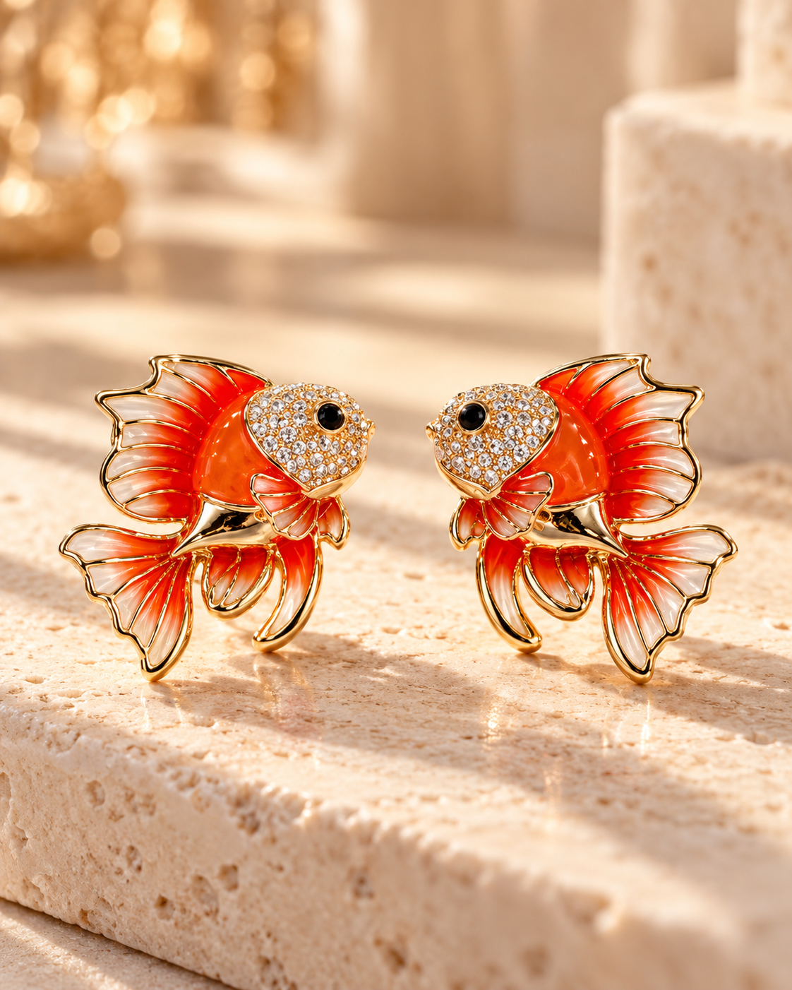 Enamel and pavé crystal goldfish stud earrings - View 4