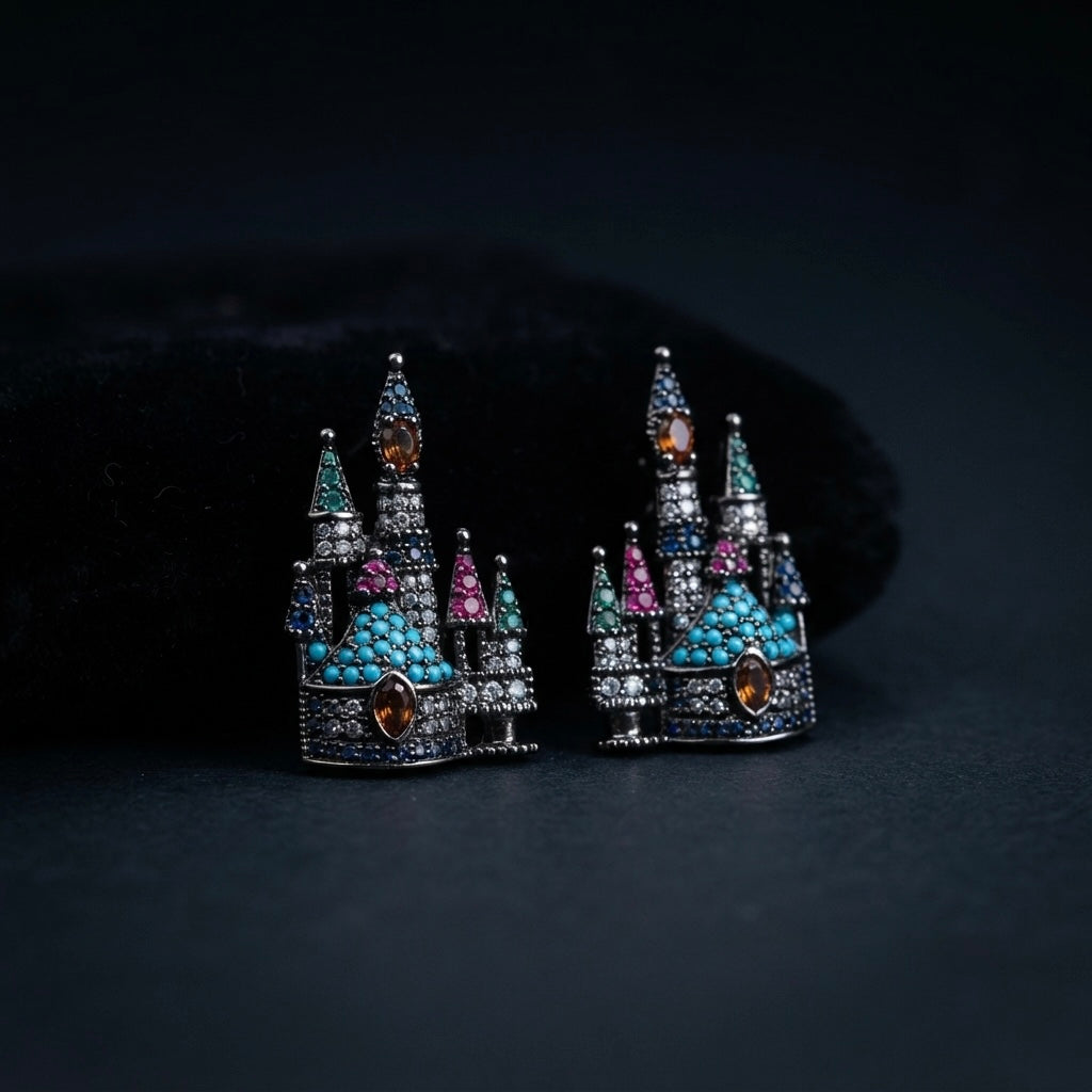 Enchanted Castle Multicolor Crystal Stud Earrings – Gunmetal