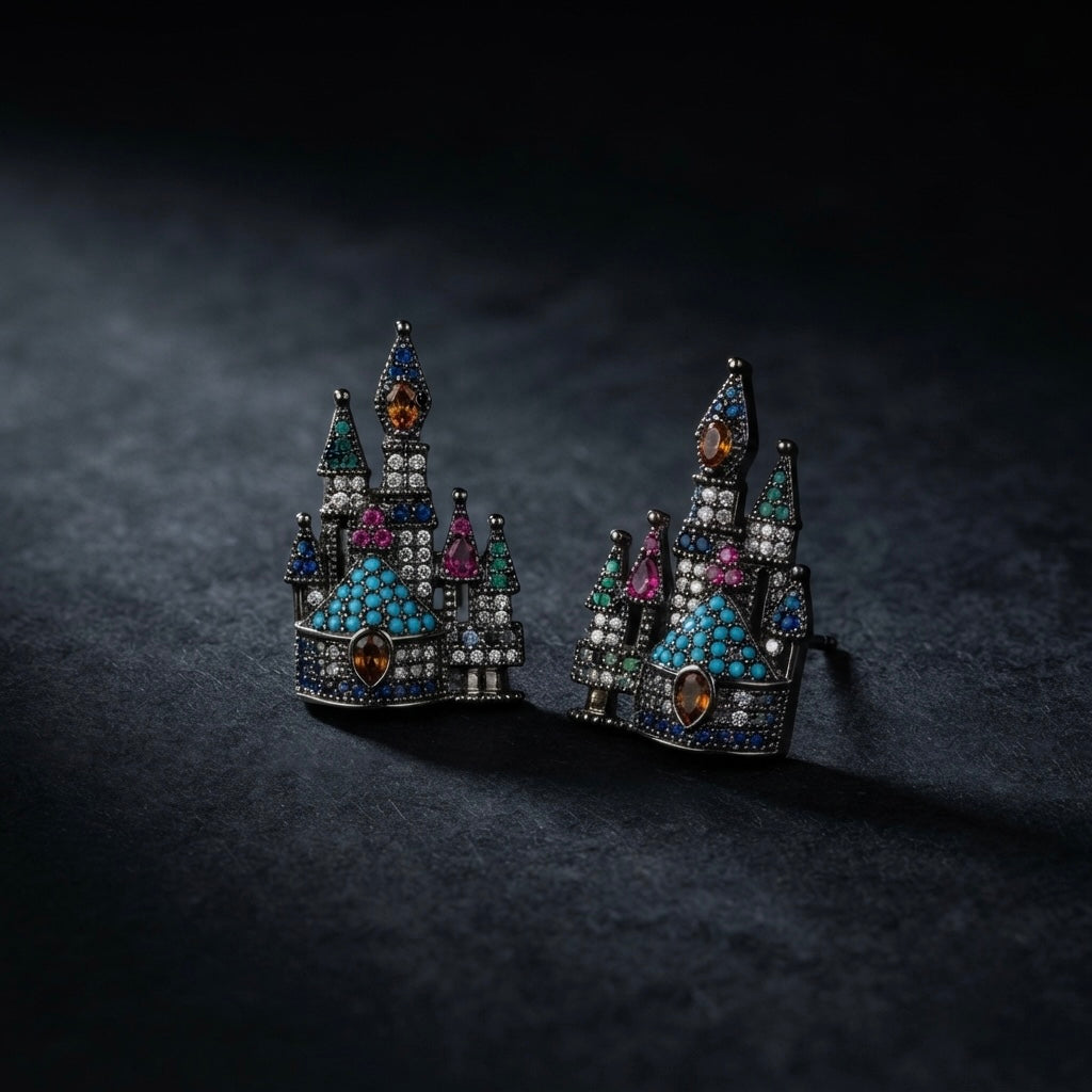 Enchanted Castle Multicolor Crystal Stud Earrings – Gunmetal