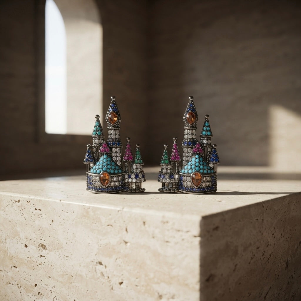 Enchanted Castle Multicolor Crystal Stud Earrings – Gunmetal