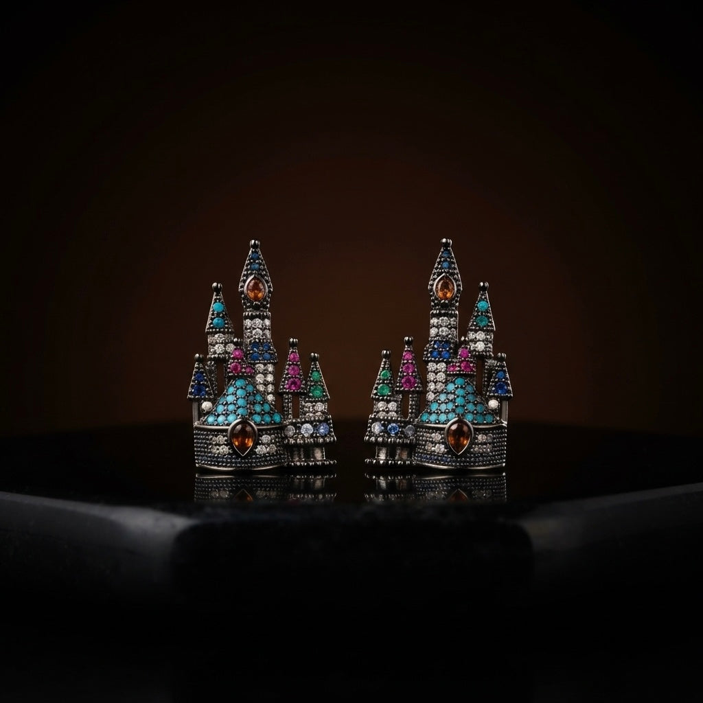 Enchanted Castle Multicolor Crystal Stud Earrings – Gunmetal