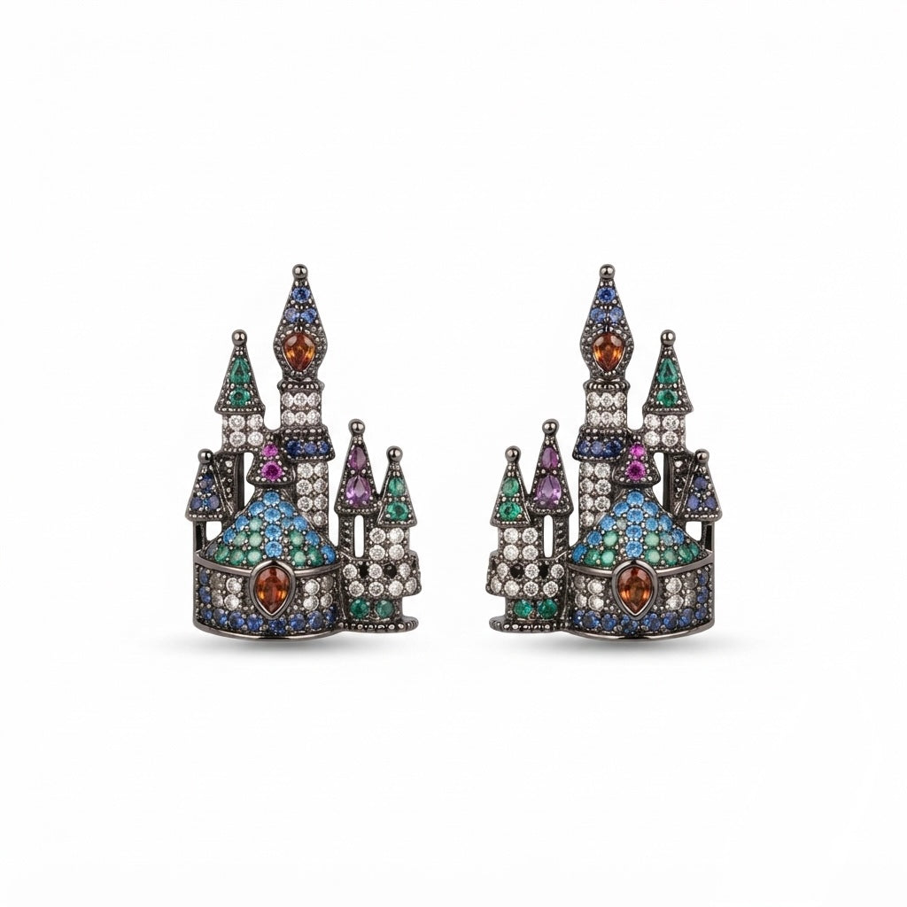 Enchanted Castle Multicolor Crystal Stud Earrings – Gunmetal
