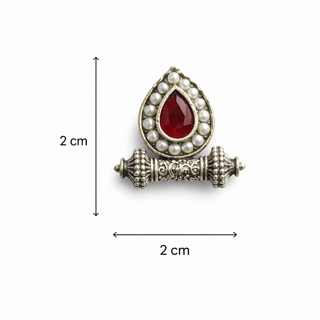 Vintage Teardrop Pearl Statement Earrings – Ethnic Design — Ruby Red — Photo 7