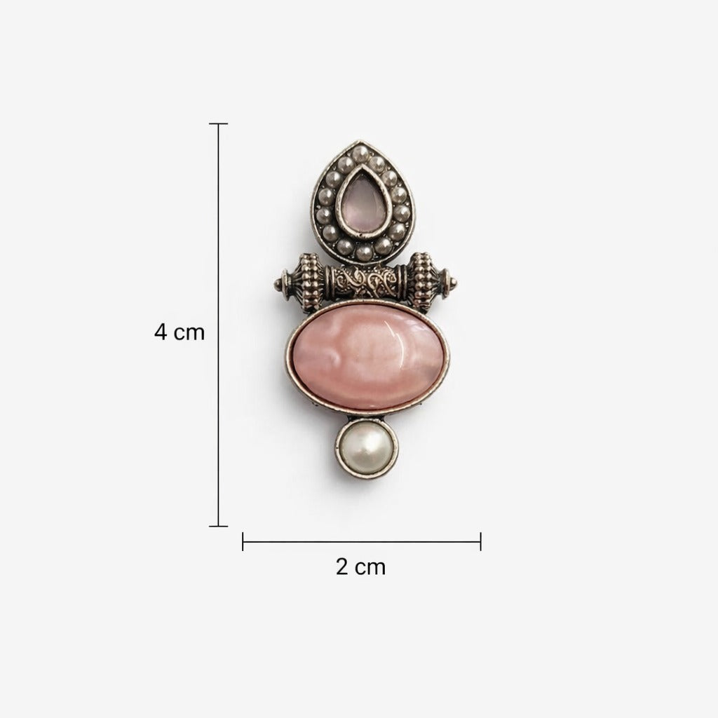 Layered Stone & Pearl Statement Earrings – Traditional Design — Pink — Photo 7