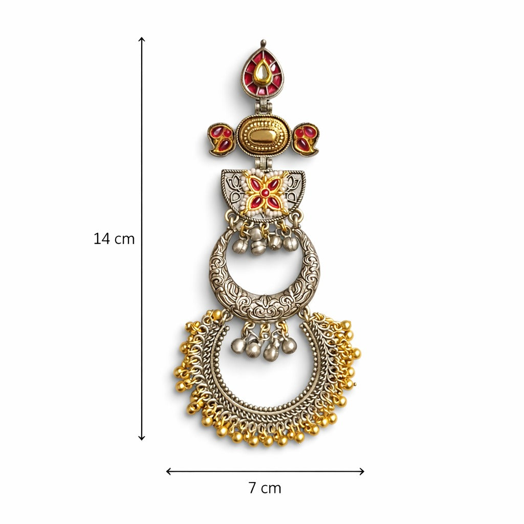Meenakari Chandbali Statement Earrings – Traditional Design — Red — Photo 7