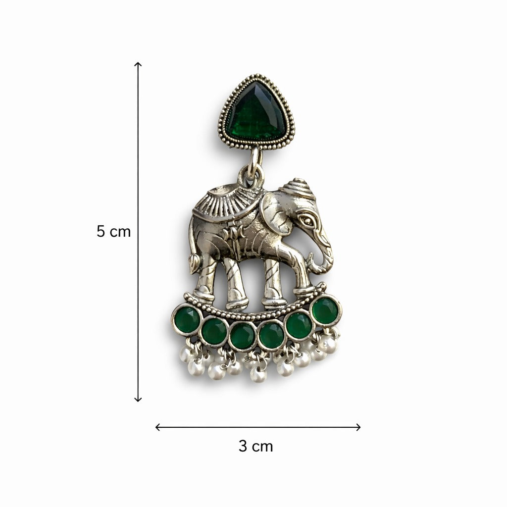 Elephant Statement Earrings – Traditional Ethnic Design — Green — Photo 7
