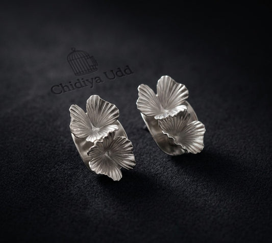 Layered Floral Stud Earrings – Silver — Photo 2