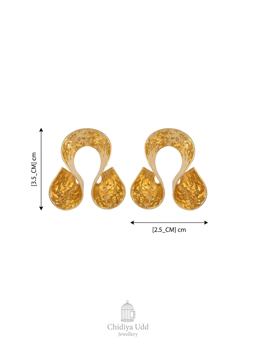 Hammered Open Double Loop Earrings — Gold — Photo 7