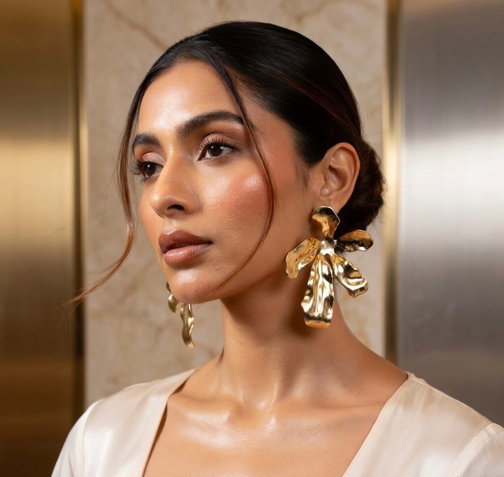 Sculpted Floral Spray Earrings — Gold — Photo 7