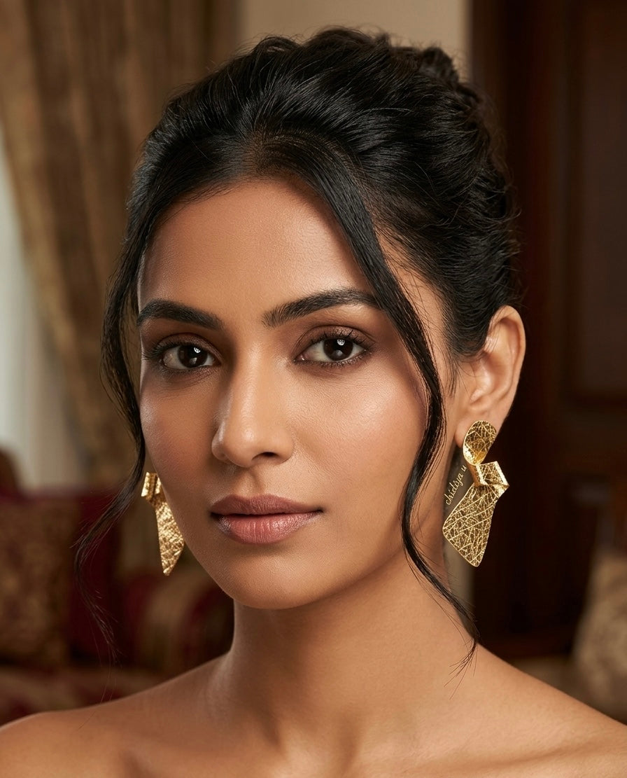 Textured Sculptural Drop Earrings — Gold — Photo 6