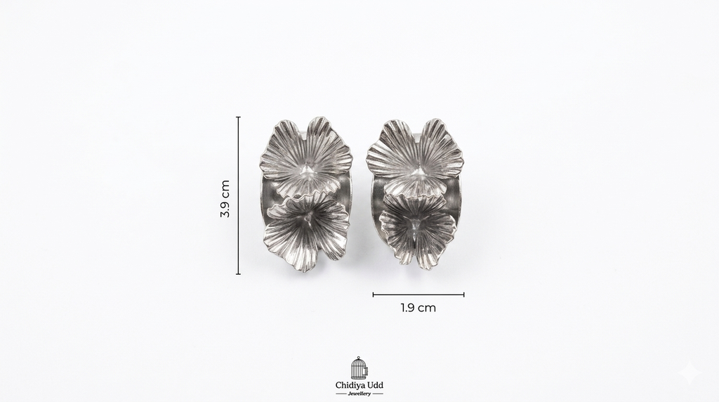 Silver Floral Statement Stud Earrings