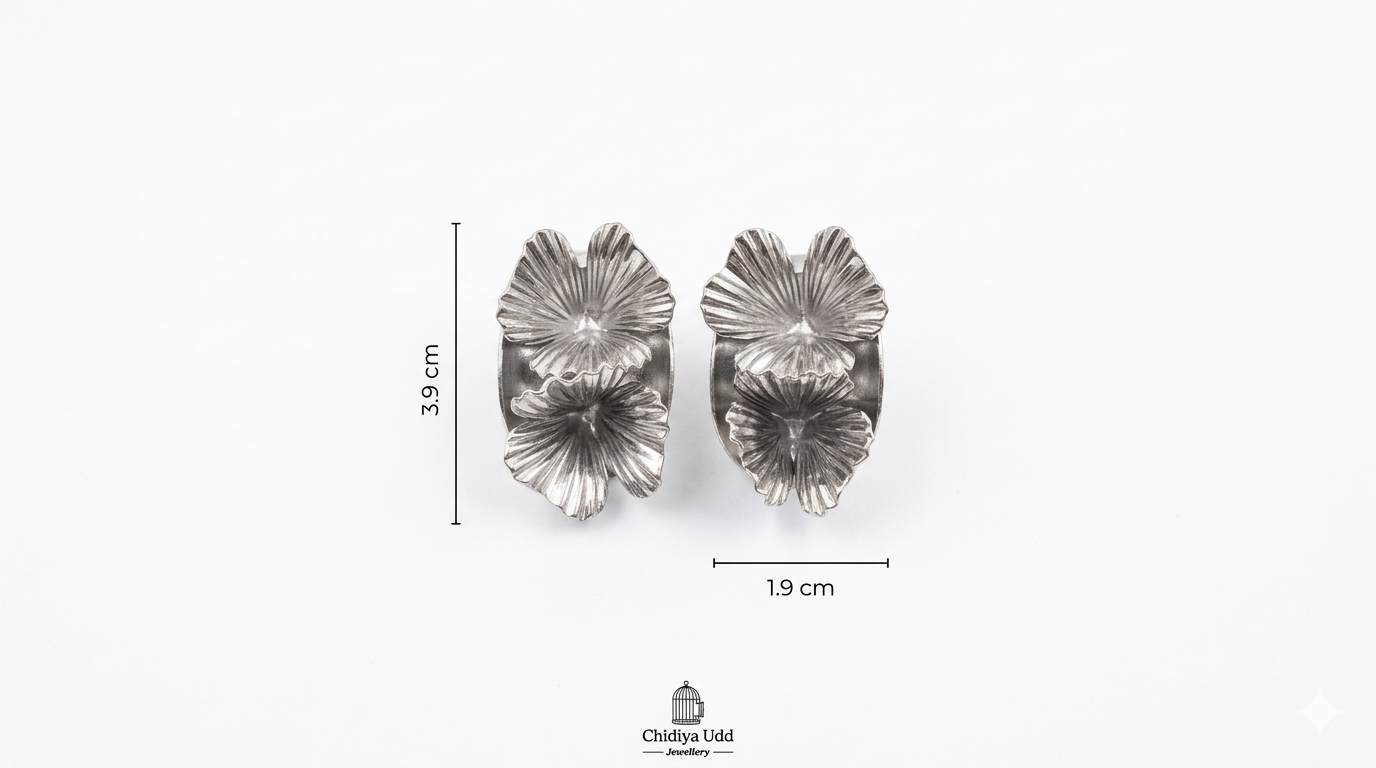 Silver Floral Statement Stud Earrings