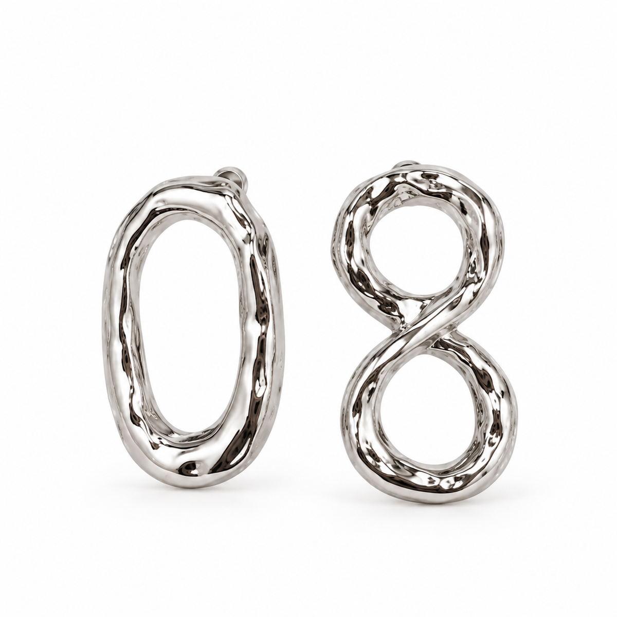 Molten liquid silver lucky number stud earrings digits 0 to 9 - View 4