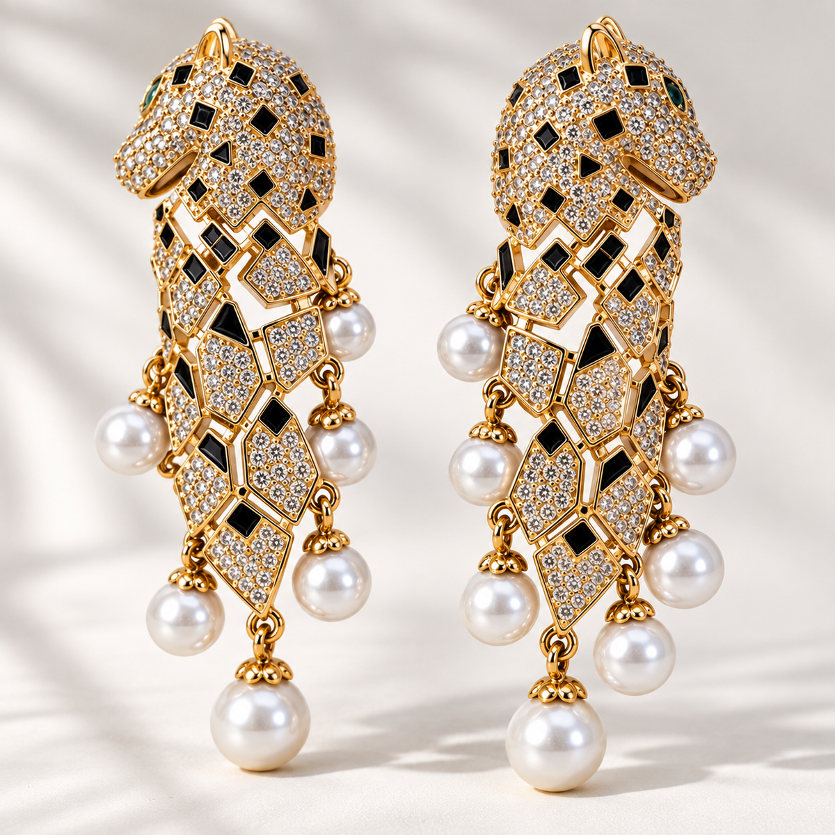 Panthère pavé crystal and pearl chandelier drop earrings - View 2