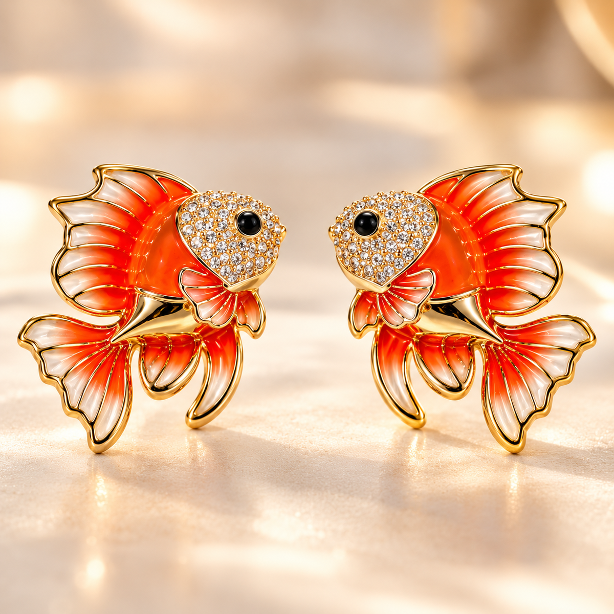 Enamel and pavé crystal goldfish stud earrings - View 2