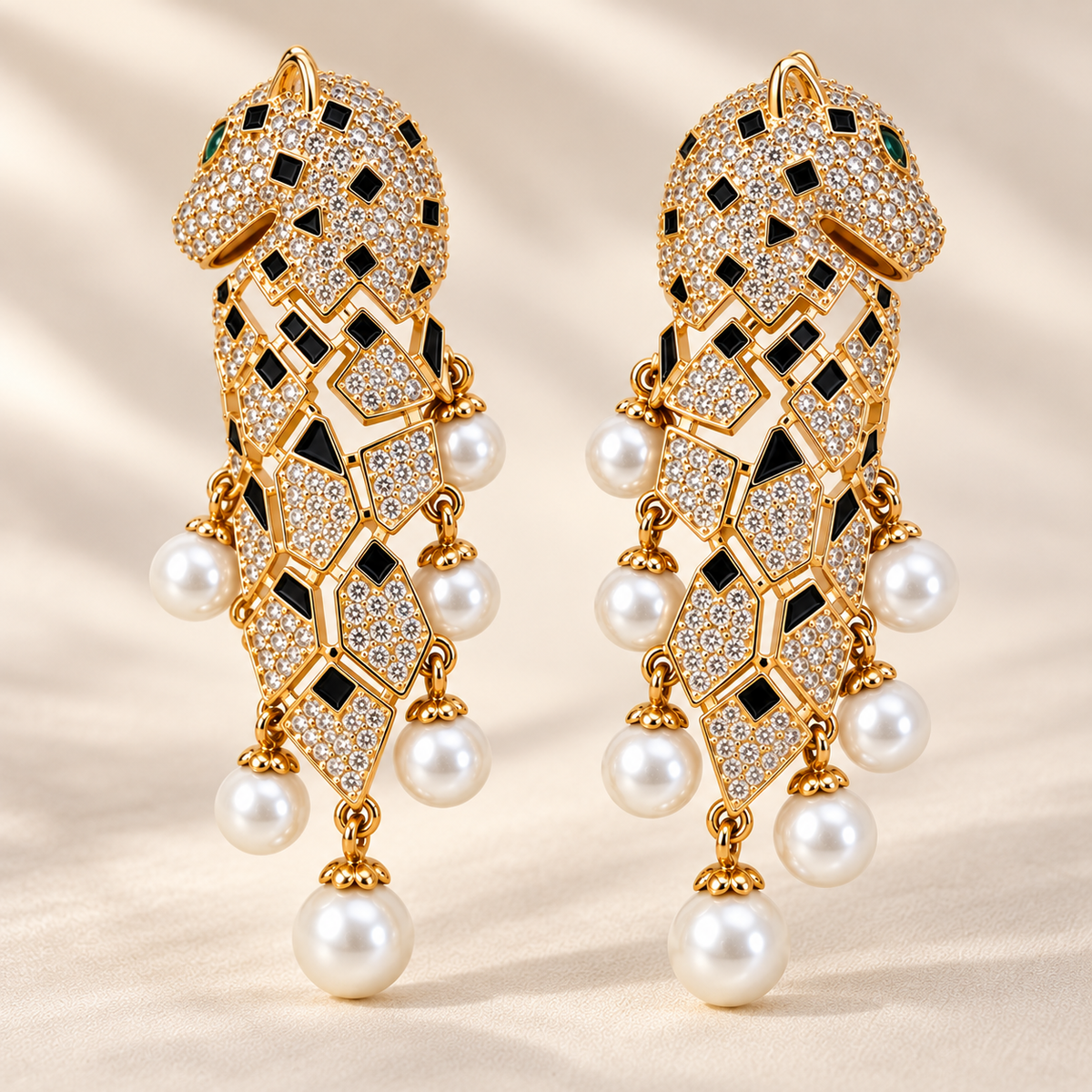 Panthère pavé crystal and pearl chandelier drop earrings - View 3