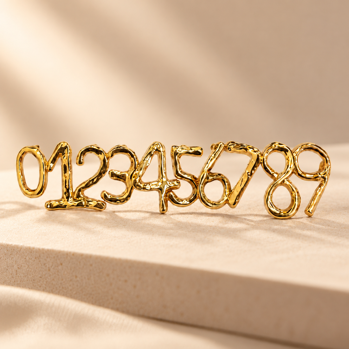 Molten liquid gold lucky number stud earrings digits 0 to 9 - View 2
