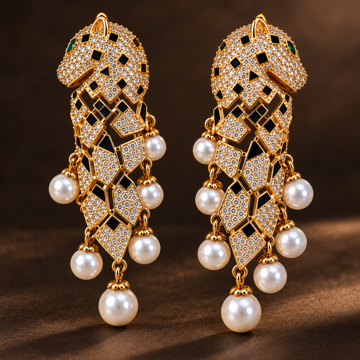Panthère pavé crystal and pearl chandelier drop earrings - View 7