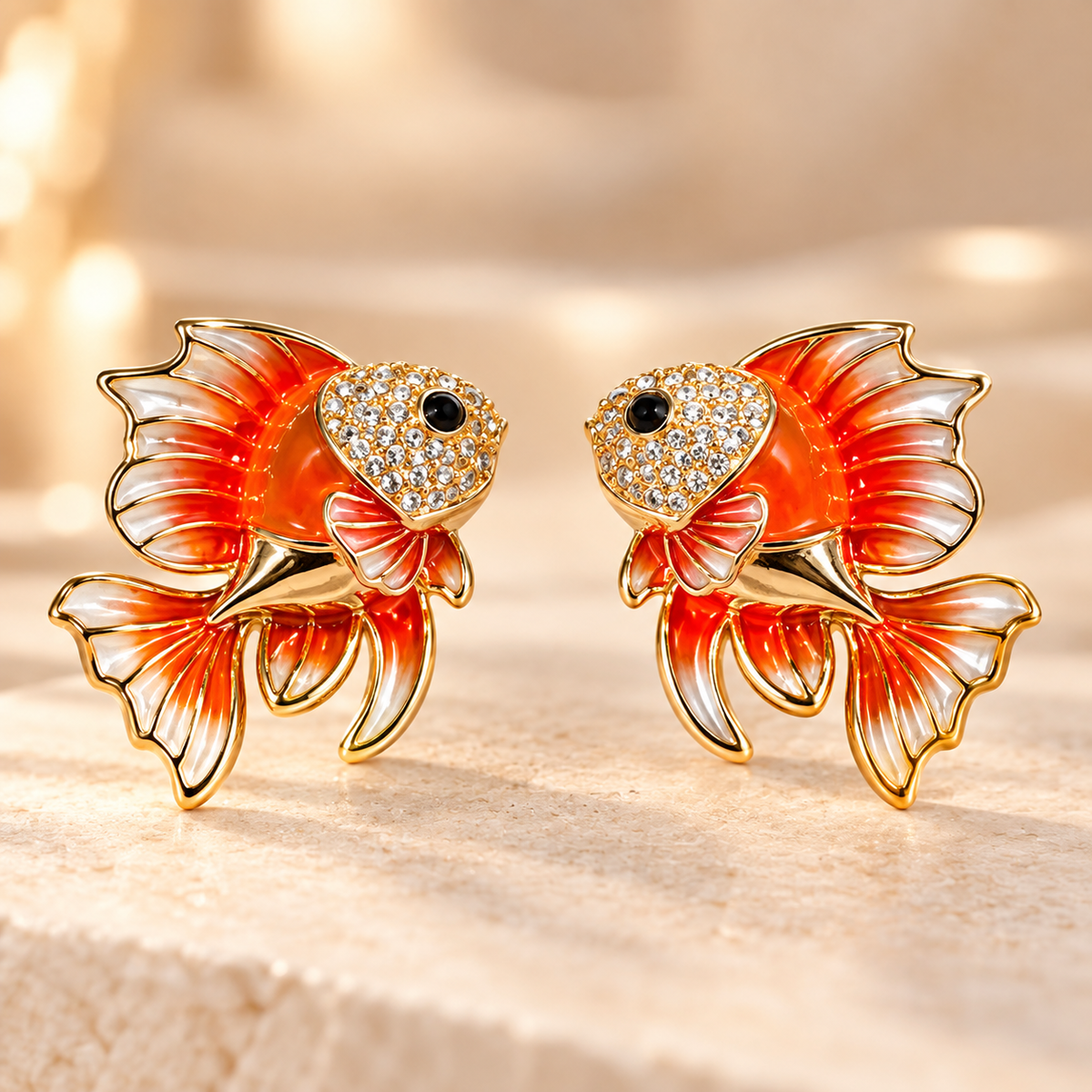 Enamel and pavé crystal goldfish stud earrings - View 3