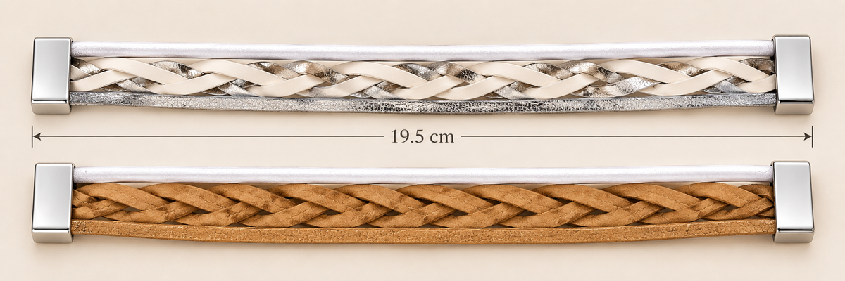 Braided Duo Reversible Bracelet – Silver & Tan — Photo 1