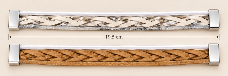 Braided Duo Reversible Bracelet – Silver & Tan — Photo 1
