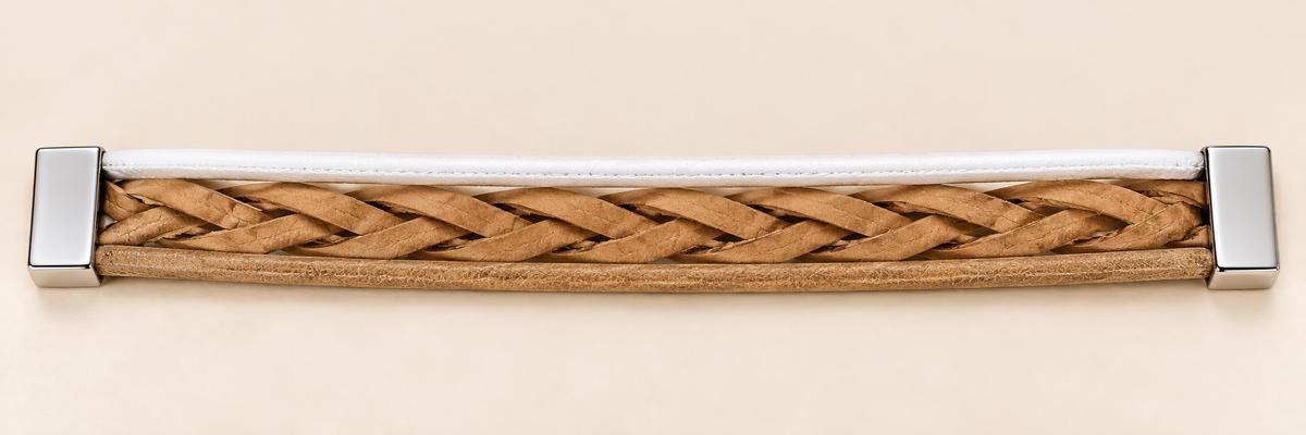 Braided Duo Reversible Bracelet – Silver & Tan — Photo 2