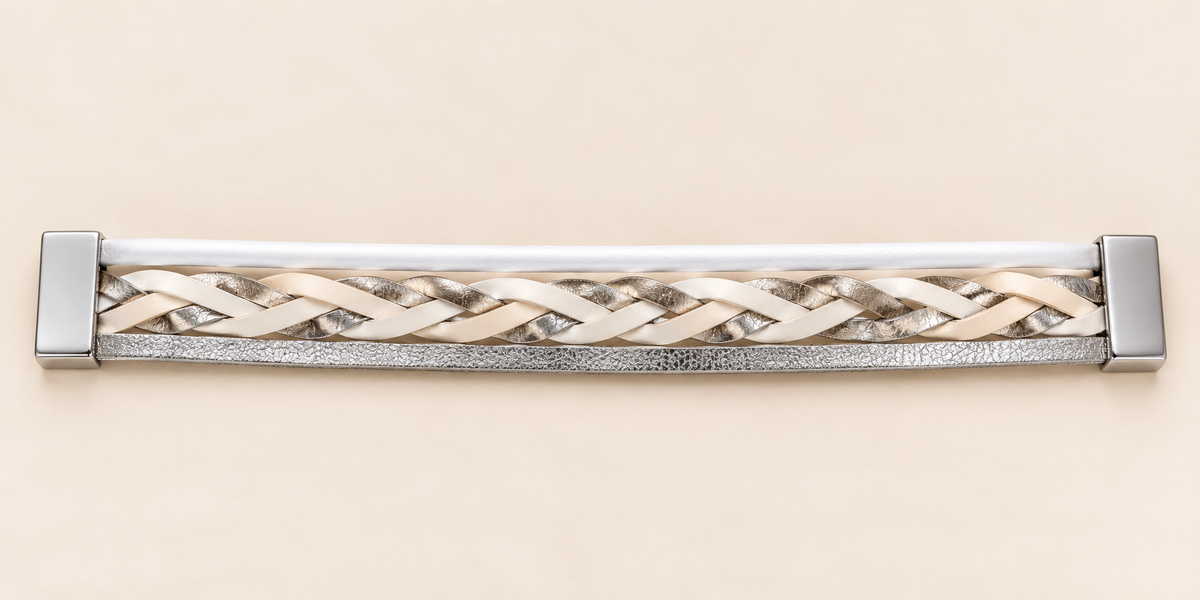 Braided Duo Reversible Bracelet – Silver & Tan — Photo 4