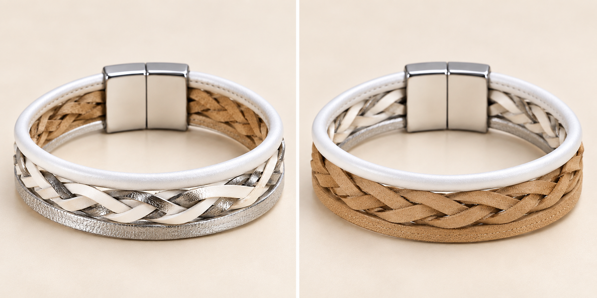Braided Duo Reversible Bracelet – Silver & Tan — Photo 5