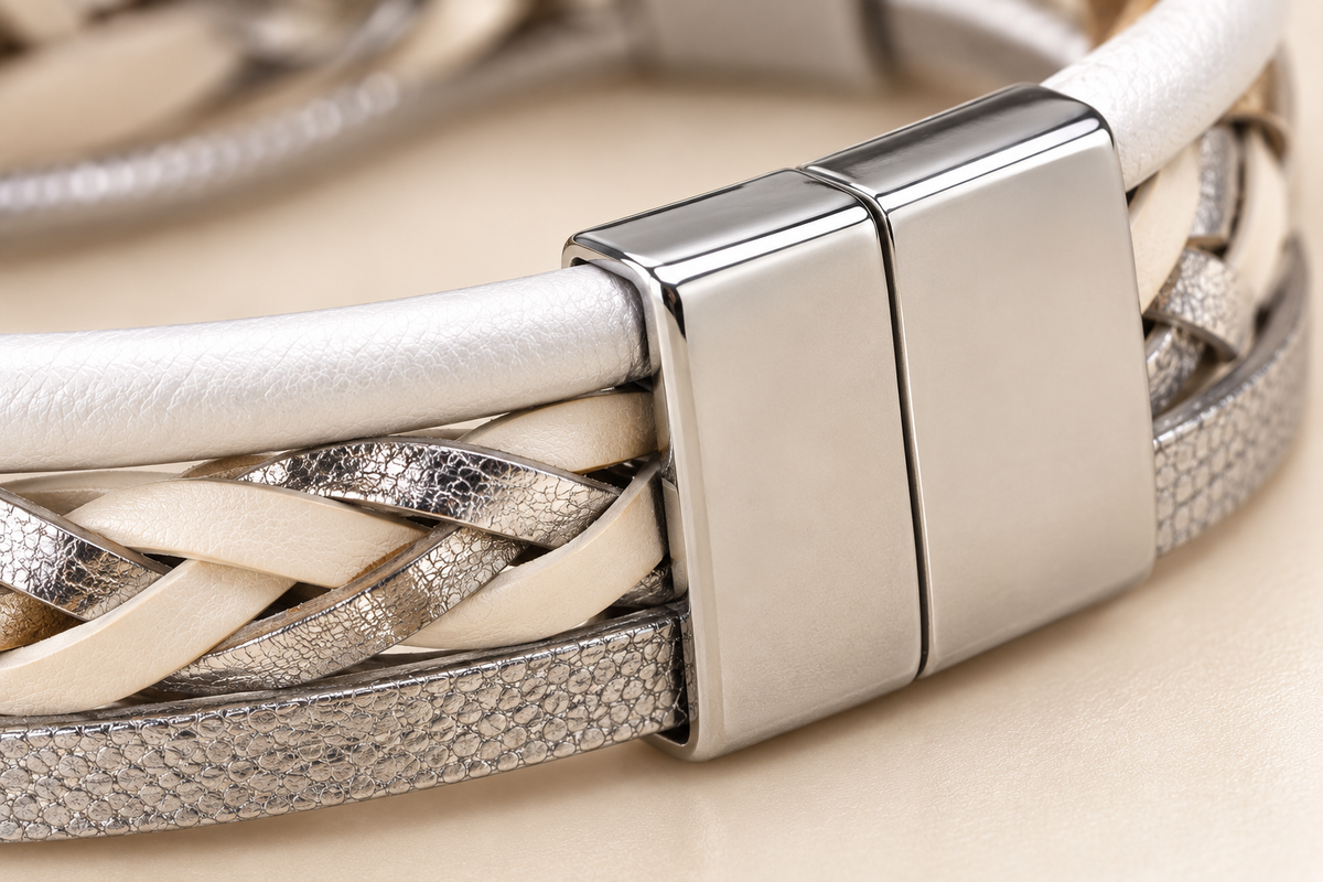 Braided Duo Reversible Bracelet – Silver & Tan — Photo 6