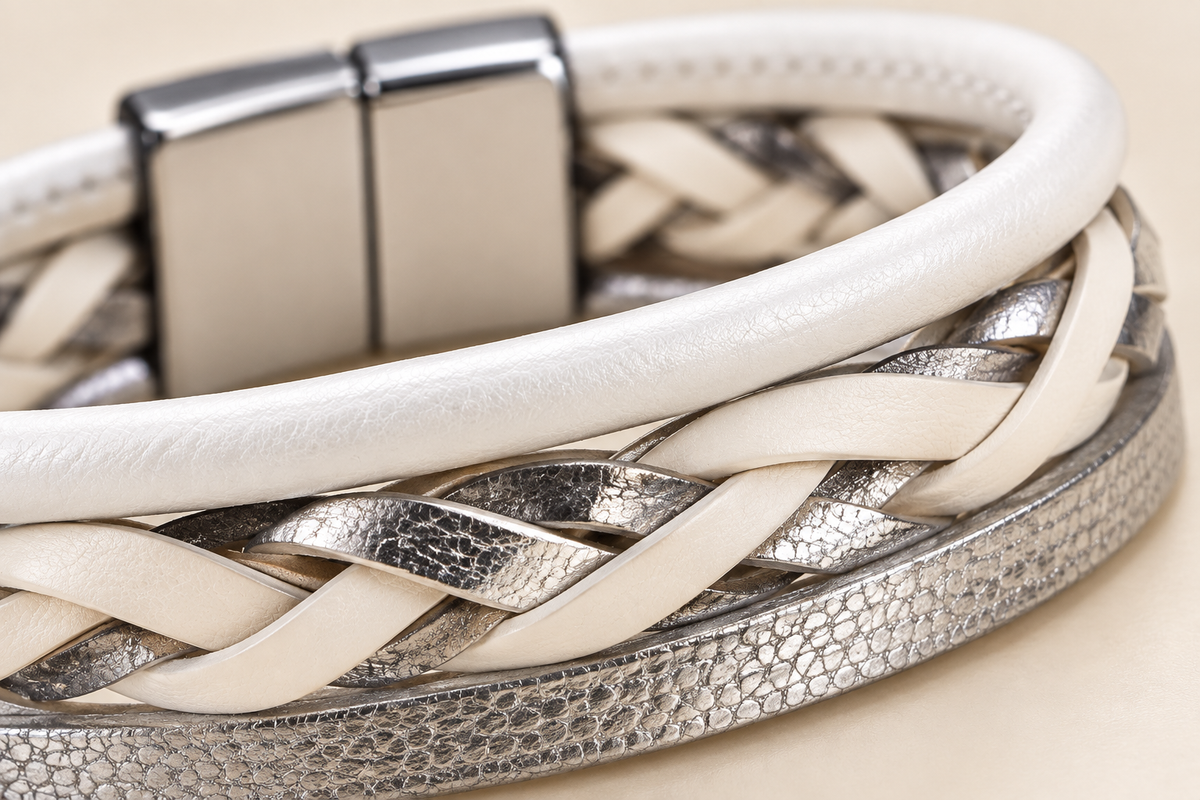 Braided Duo Reversible Bracelet – Silver & Tan — Photo 7