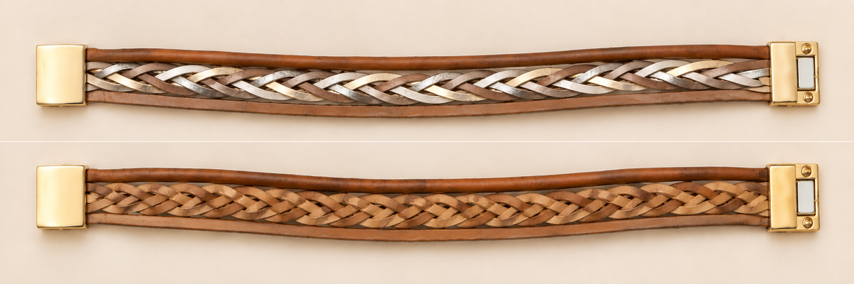 Heritage Weave Reversible Bracelet – Tan & Metallic — Photo 1