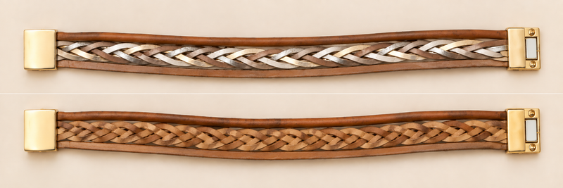 Heritage Weave Reversible Bracelet – Tan & Metallic — Photo 1