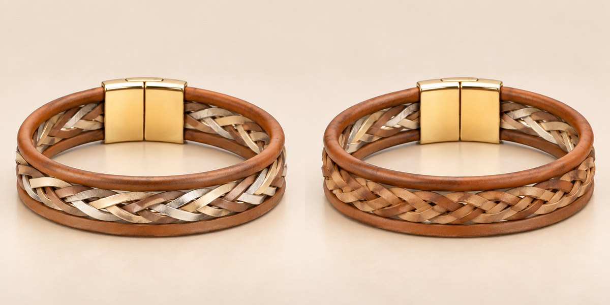 Heritage Weave Reversible Bracelet – Tan & Metallic — Photo 4