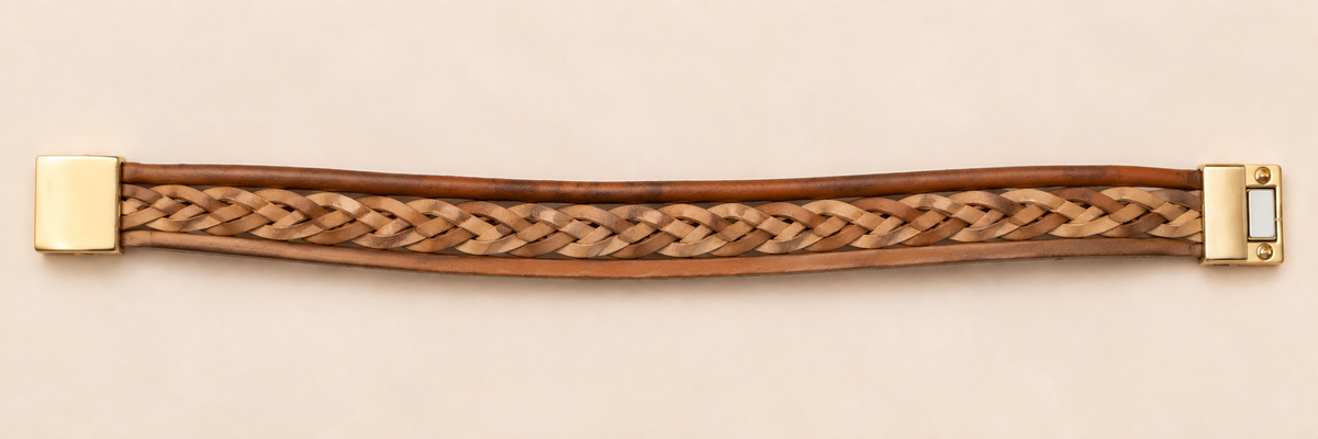Heritage Weave Reversible Bracelet – Tan & Metallic — Photo 5